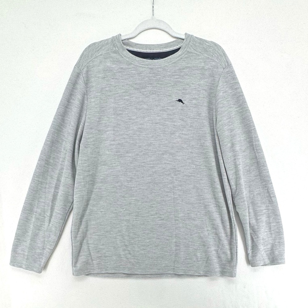 Tommy Bahama Pullover Mens Large Gray Long Sleeve Textured Knit Marlin Sweater